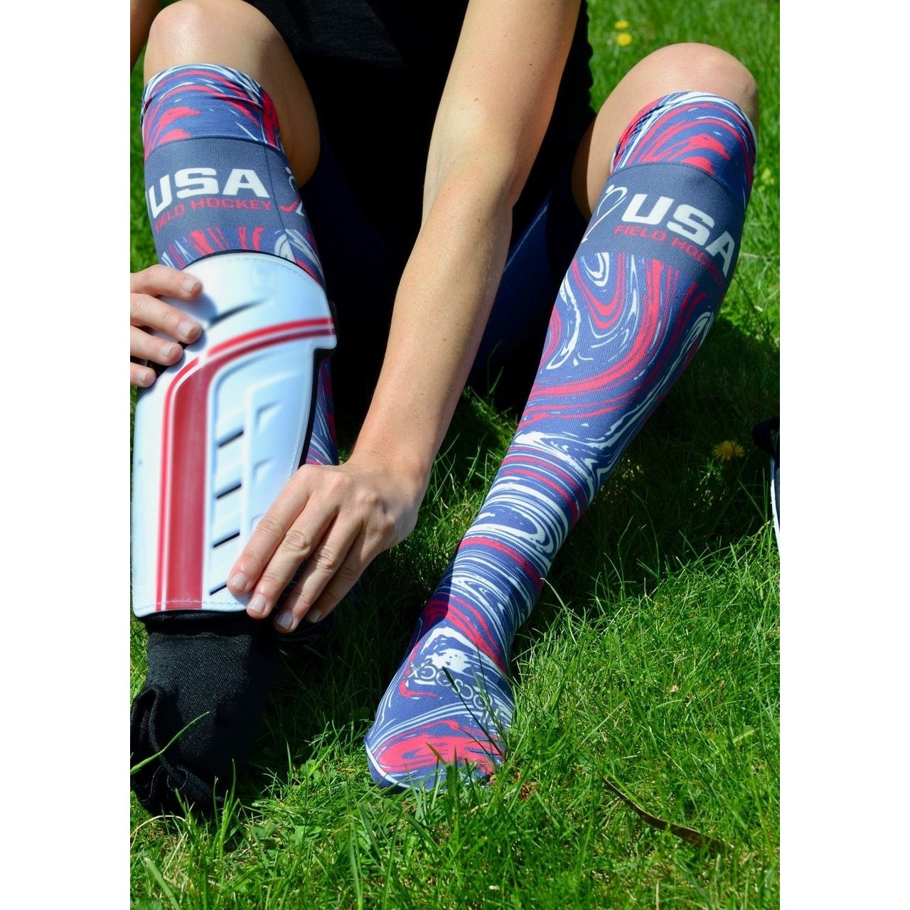 Hocsocx USA Field Hockey Swirls Performance Shin Guard Rash Liner Sport Socks