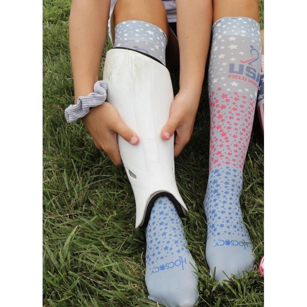 Hocsocx USA Field Hockey Red, White and Blue Stars Performance Shin Guard Rash Liner Sport Socks. Under Socks