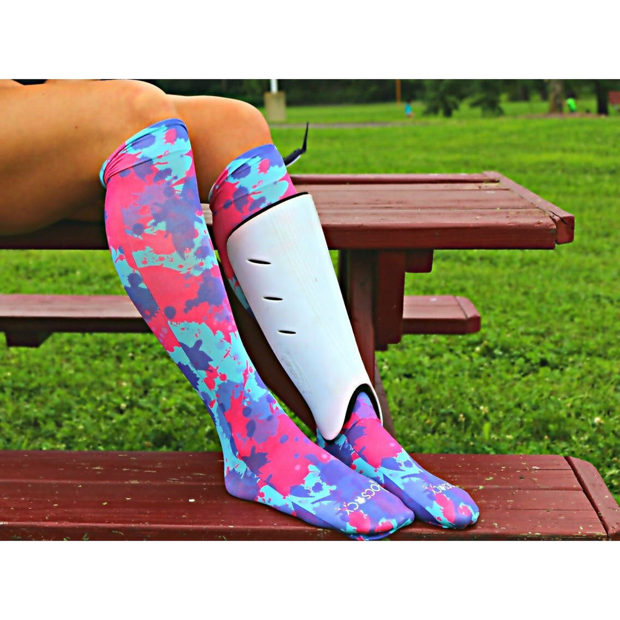 Hocsocx Splatter Print Performance Shin Guard Rash Liner Sport Socks.  Under Socks